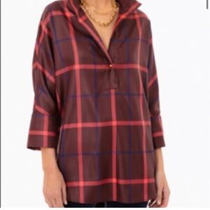 Tuckernuck Plaid Willow Popover Blouse Burgundy Red XS